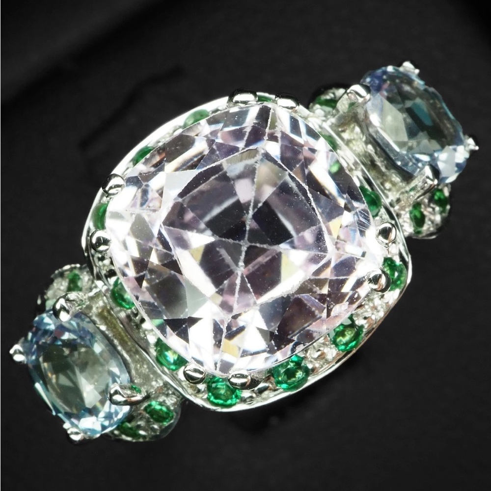 6ct Kunzite Sapphire 14k White Gold Electroplated 925 Silver Ring Color change - Picture 3 of 6